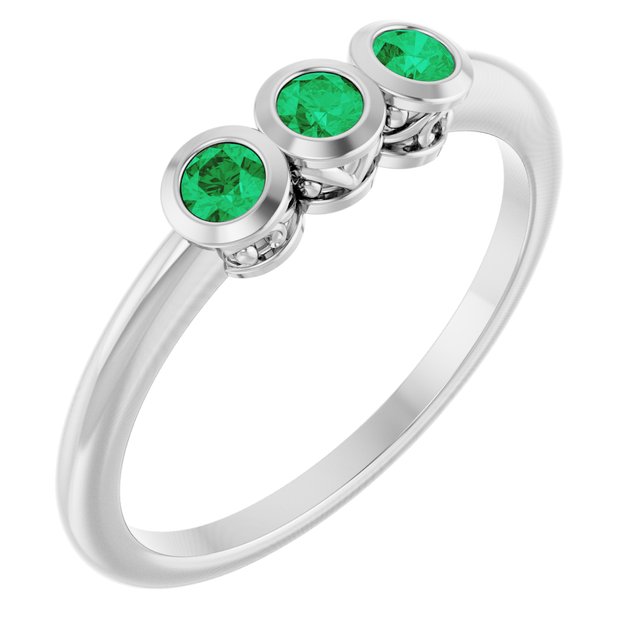Sterling Silver Natural Emerald Three-Stone Ring